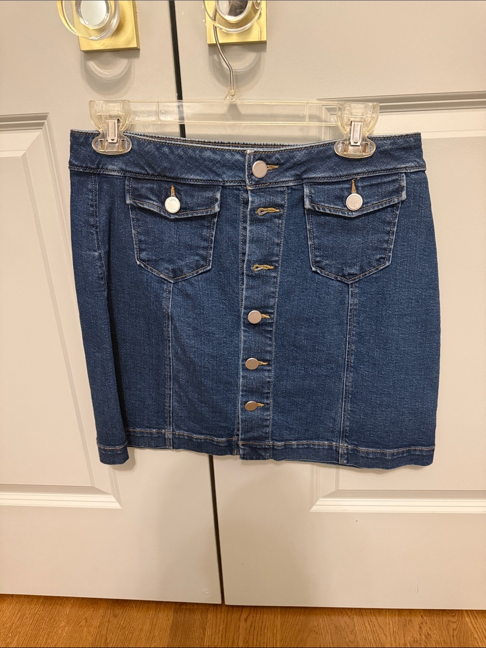 LOFT Dark Blue Button-Front Denim Mini Skirt
